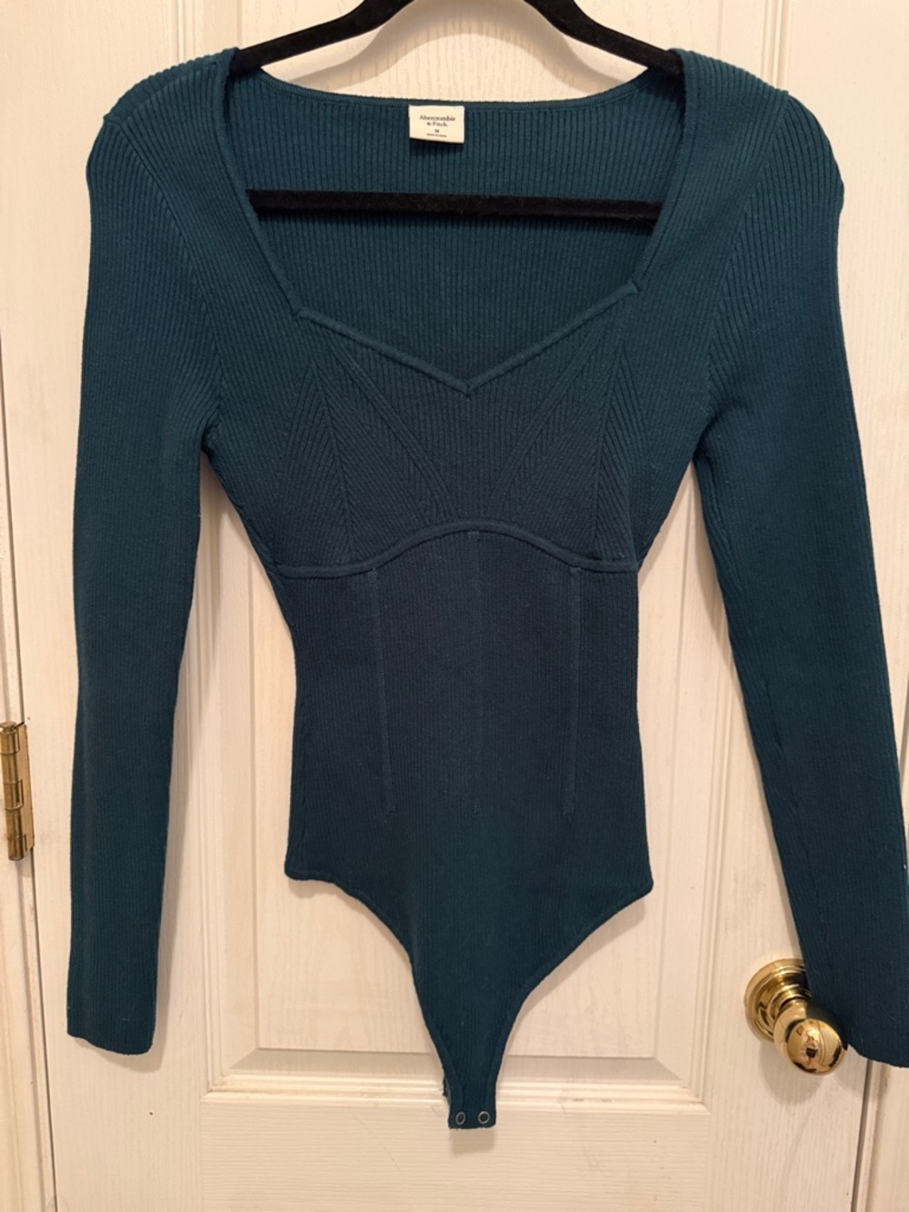 Abercrombie & Fitch Teal Ribbed V-Neck Long Sleeve Bodysuit